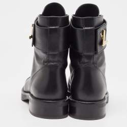Pre Owned Louis Vuitton Black Leather Wonderland Flat Ranger Boots Size 37.5