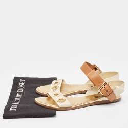 Pre Owned Louis Vuitton Cream/Brown Leather Flat Sandals Size 40