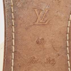 Pre Owned Louis Vuitton Cream/Brown Leather Flat Sandals Size 40