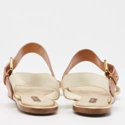 Pre Owned Louis Vuitton Cream/Brown Leather Flat Sandals Size 40