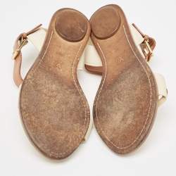 Pre Owned Louis Vuitton Cream/Brown Leather Flat Sandals Size 40
