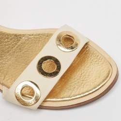 Pre Owned Louis Vuitton Cream/Brown Leather Flat Sandals Size 40