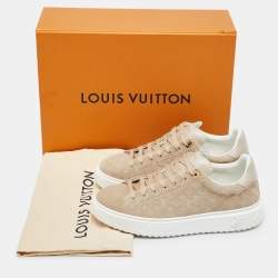 Louis Vuitton Beige Monogram Suede Time Out Low Top Sneakers Size 40