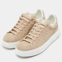 Louis Vuitton Beige Monogram Suede Time Out Low Top Sneakers Size 40