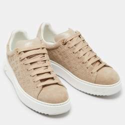Louis Vuitton Beige Monogram Suede Time Out Low Top Sneakers Size 40