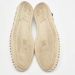 Pre Owned Louis Vuitton Navy Blue/White Lace Espadrille Flats Size 37.5