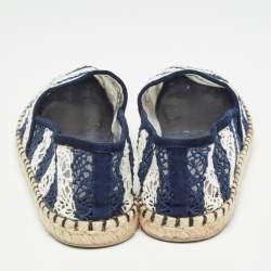 Pre Owned Louis Vuitton Navy Blue/White Lace Espadrille Flats Size 37.5