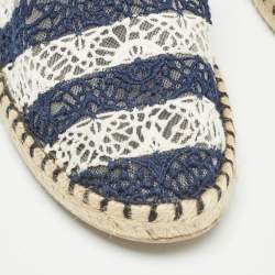 Pre Owned Louis Vuitton Navy Blue/White Lace Espadrille Flats Size 37.5