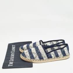 Pre Owned Louis Vuitton Navy Blue/White Lace Espadrille Flats Size 37.5