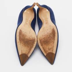 Pre Owned Louis Vuitton Navy Blue Suede Pointed Toe Pumps Size 36.5