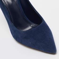Pre Owned Louis Vuitton Navy Blue Suede Pointed Toe Pumps Size 36.5
