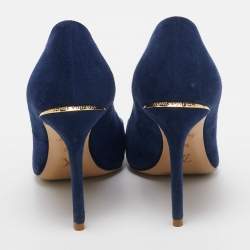 Pre Owned Louis Vuitton Navy Blue Suede Pointed Toe Pumps Size 36.5