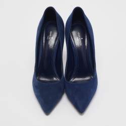 Pre Owned Louis Vuitton Navy Blue Suede Pointed Toe Pumps Size 36.5