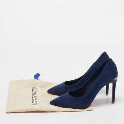 Pre Owned Louis Vuitton Navy Blue Suede Pointed Toe Pumps Size 36.5