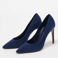 Pre Owned Louis Vuitton Navy Blue Suede Pointed Toe Pumps Size 36.5