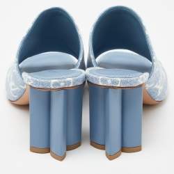 Louis Vuitton Blue Monogram Denim Leather Mules Size 37