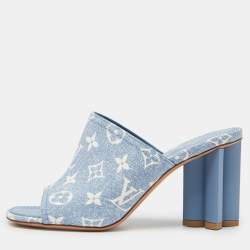 Louis Vuitton Blue Monogram Denim Leather Mules Size 37