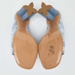 Louis Vuitton Blue Monogram Denim Leather Mules Size 37