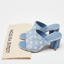 Louis Vuitton Blue Monogram Denim Leather Mules Size 37