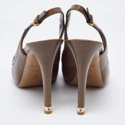 Pre Owned Louis Vuitton Beige Leather Slingback Sandals Size 39.5