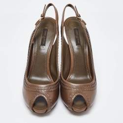 Pre Owned Louis Vuitton Beige Leather Slingback Sandals Size 39.5