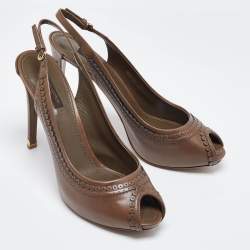 Pre Owned Louis Vuitton Beige Leather Slingback Sandals Size 39.5