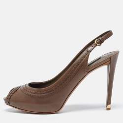Pre Owned Louis Vuitton Beige Leather Slingback Sandals Size 39.5