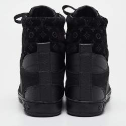 Louis Vuitton Black Leather And Suede Monogram Empreinte Wedge Sneakers Size 36