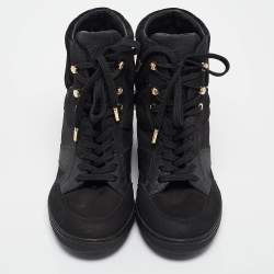 Louis Vuitton Black Leather And Suede Monogram Empreinte Wedge Sneakers Size 36