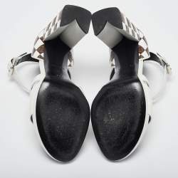 Louis Vuitton White/Brown Monogram Canvas and Leather Ankle Strap Sandals Size 39