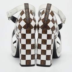 Louis Vuitton White/Brown Monogram Canvas and Leather Ankle Strap Sandals Size 39