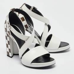 Louis Vuitton White/Brown Monogram Canvas and Leather Ankle Strap Sandals Size 39