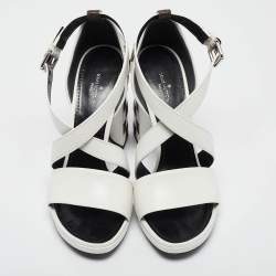 Louis Vuitton White/Brown Monogram Canvas and Leather Ankle Strap Sandals Size 39