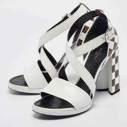 Louis Vuitton White/Brown Monogram Canvas and Leather Ankle Strap Sandals Size 39