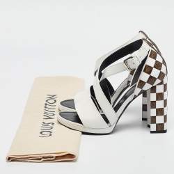 Louis Vuitton White/Brown Monogram Canvas and Leather Ankle Strap Sandals Size 39