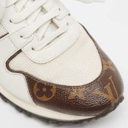 Louis Vuitton White/Brown Leather and Monogram Canvas Run Away Low Top Sneakers Size 37