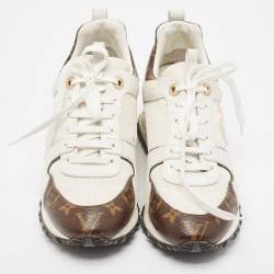 Louis Vuitton White/Brown Leather and Monogram Canvas Run Away Low Top Sneakers Size 37