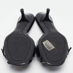 Pre Owned Louis Vuitton Black Patent Leather Studded Fringe Buckle Detail Slide Sandals Size 38.5