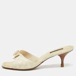 Louis Vuitton Cream Monogram Canvas Bow Mule Sandals Size 39