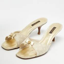 Louis Vuitton Cream Monogram Canvas Bow Mule Sandals Size 39