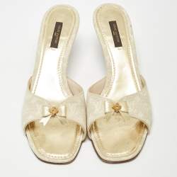 Louis Vuitton Cream Monogram Canvas Bow Mule Sandals Size 39