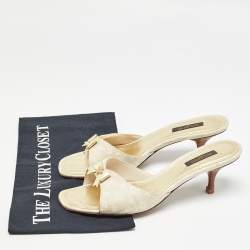 Louis Vuitton Cream Monogram Canvas Bow Mule Sandals Size 39