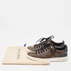 Louis Vuitton Brown/Black Monogram Canvas and Patent Frontrow Sneakers Size 35