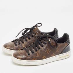 Louis Vuitton Brown/Black Monogram Canvas and Patent Frontrow Sneakers Size 35