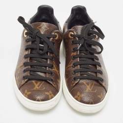 Louis Vuitton Brown/Black Monogram Canvas and Patent Frontrow Sneakers Size 35