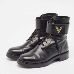 Pre Owned Louis Vuitton Black Leather Wonderland Ranger Boots Size 39