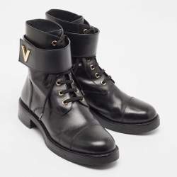 Pre Owned Louis Vuitton Black Leather Wonderland Ranger Boots Size 39