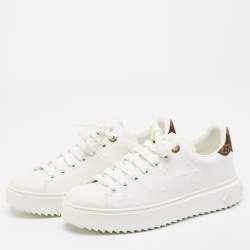 Louis Vuitton White Monogram Debossed Leather Time Out Sneakers Size 38