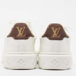 Louis Vuitton White Monogram Debossed Leather Time Out Sneakers Size 38