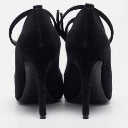 Pre Owned Louis Vuitton Black Velvet Pointed Toe Pumps Size 38